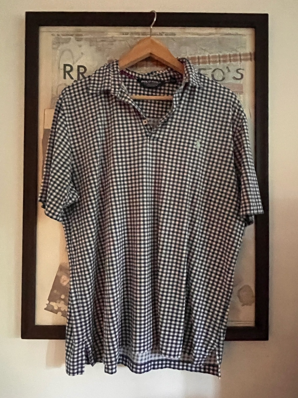 Vintage 90s Ralph Lauren Polo Golf 100% Cotton Blue White Gingham Check Shirt L